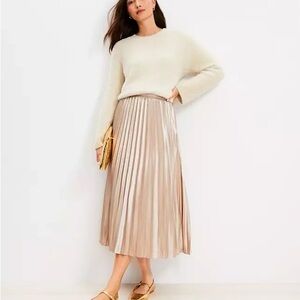 NWT Loft Gold Foiled Satin Pleated Midi Skirt 10
